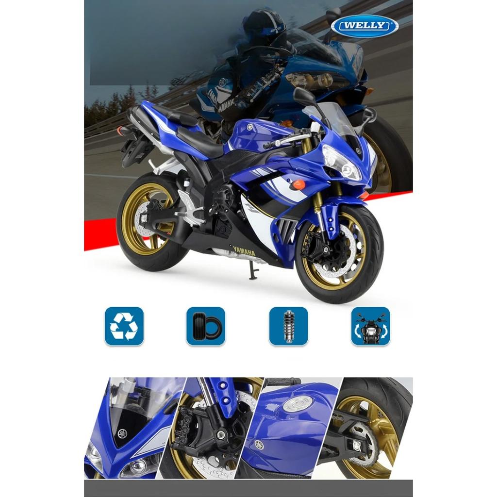 WELLY 1/10 YAMAHA YZF-R1 Alloy Racing Motorcycle Model Diecasts Metal Sports Motorcycle Model High Simulation Childrens Toy Gift
