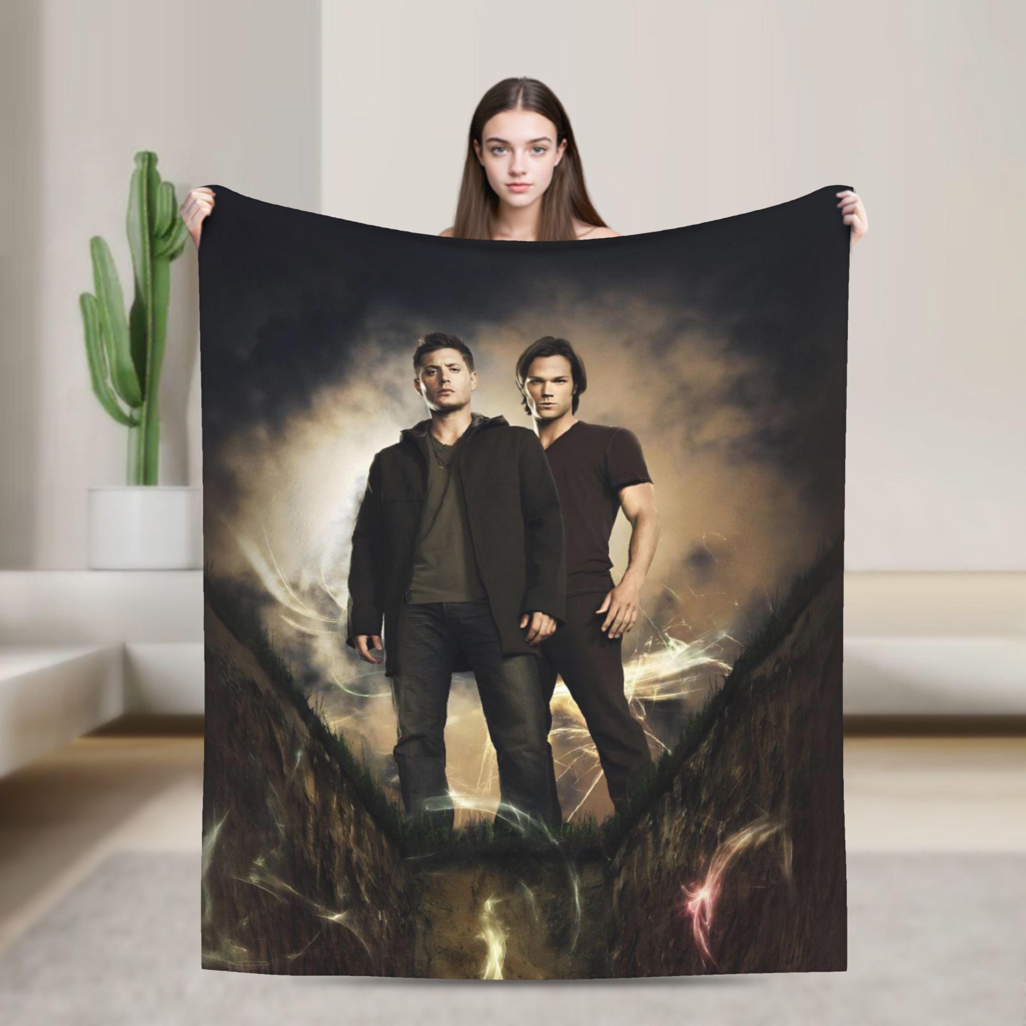 

Supernatural Knitted Blankets Dean Winchester Flannel Throw Blankets Air Conditioning Decoration Ultra-Soft Warm Bedspreads 200x150cm 80x60in