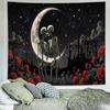 Black White Gothic Skull Tapestry, Romantic Constellation Skeleton Psychedelic Floral Art For Bedroom Headboard Living Room