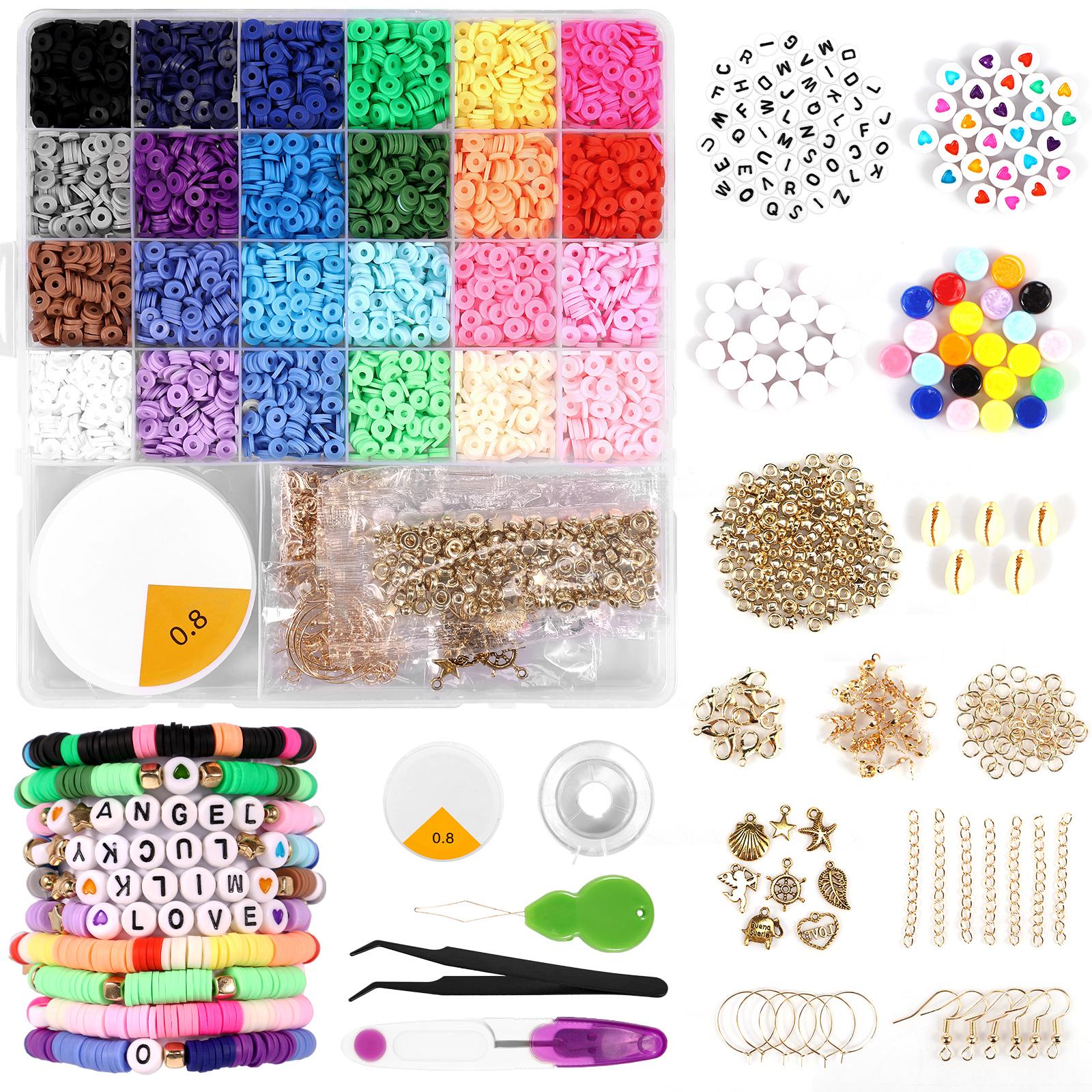 

DIY Clay Beads Bracelet Making Kit, 48 Colors Flat Round Clay Heishi Beads Set for Jewelry Bracelet Necklace Earring Making