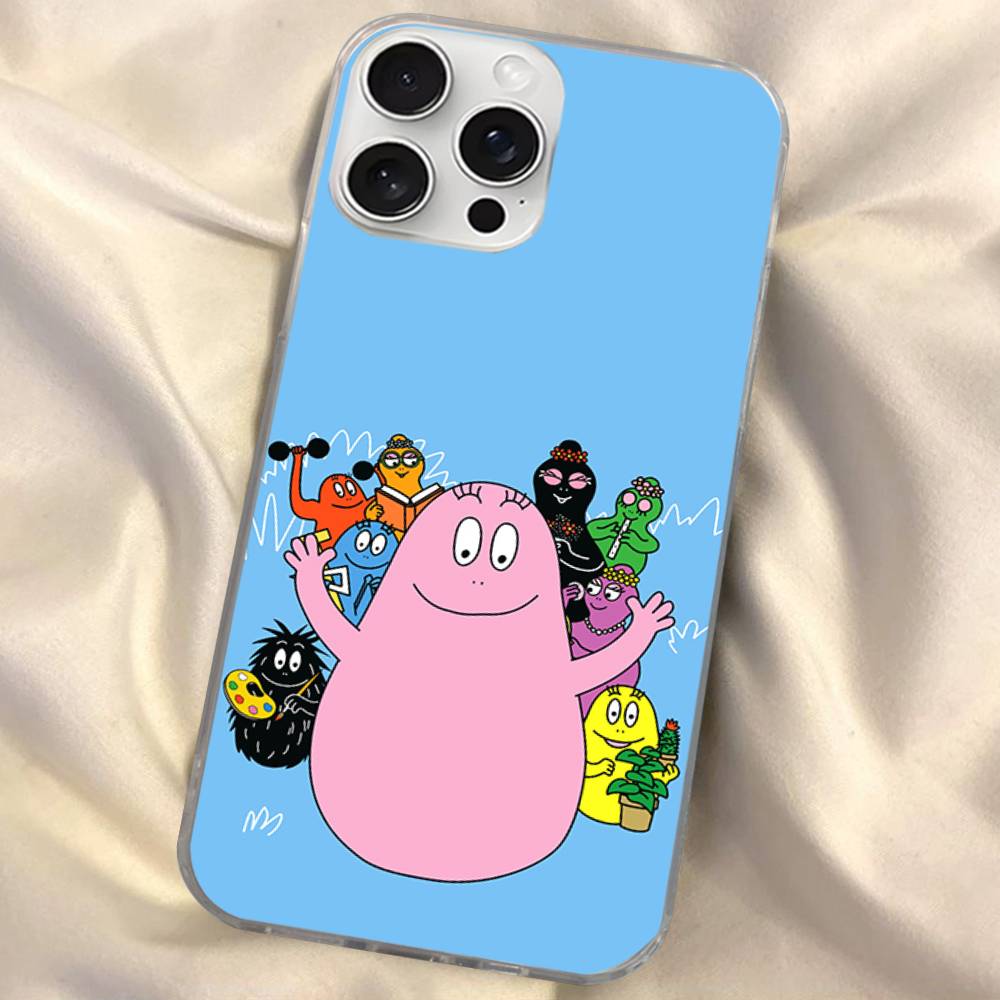 Cute Cartoon Barbapapa Silver Gradient Pleated Water Ripple Phone Case for IPhone 17 16 15 14 13 12 11 Pro Max