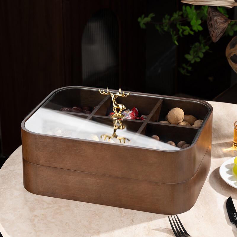 Lucky Deer Bamboo Double-Layer Divided Snack Box