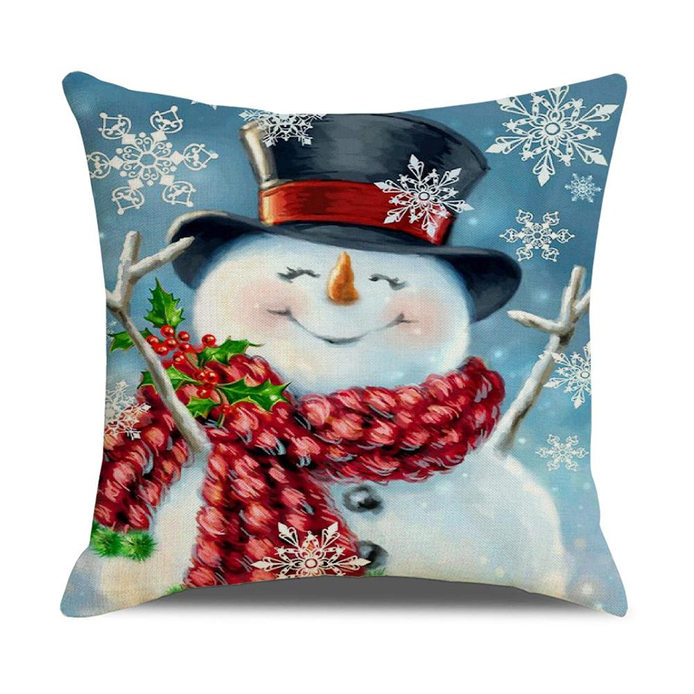 Christmas Pillow Watercolor Cartoon Linen Cushion Cover European Style Bedside Pillow Cover New Home Style