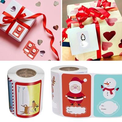 250Pcs/Roll 6 Designs Adhesive Christmas Gift Name Tags Xmas Stickers Present Sealing Labels Christmas Decals Gift Package Decor