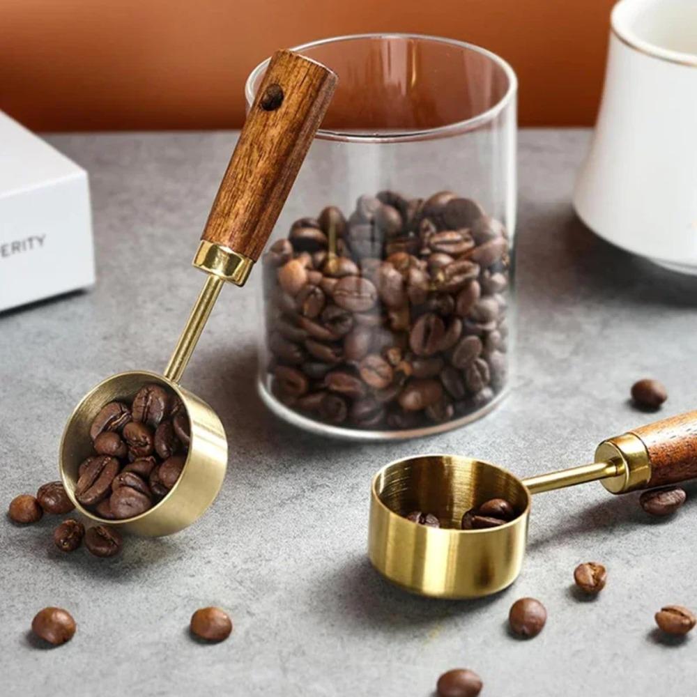 15ml Stainless Steel Tablespoon with Wooden Handle – Ideal Coffee Scoop for Beans, Sugar & Powder