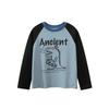Children's Raglan Long-Sleeve T-Shirt Top, Kids' Dinosaur Base Shirt, Boys' Pure Cotton Letter Clothing for Spring and Autumn