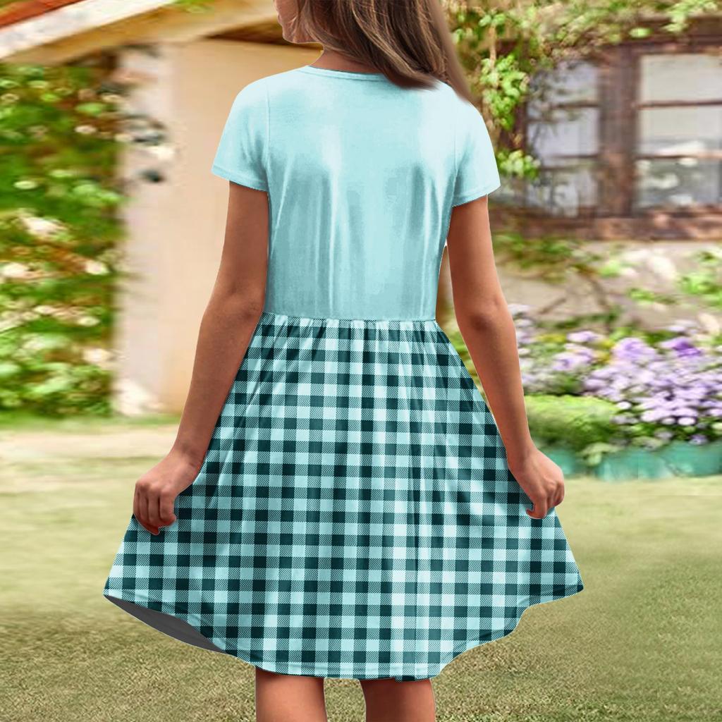 Mädchen Sommerkleid Farbe & Muster Ärmelloses Kleid Mit Tasche Freizeitkleid Kurzer Ärmel Partykleid