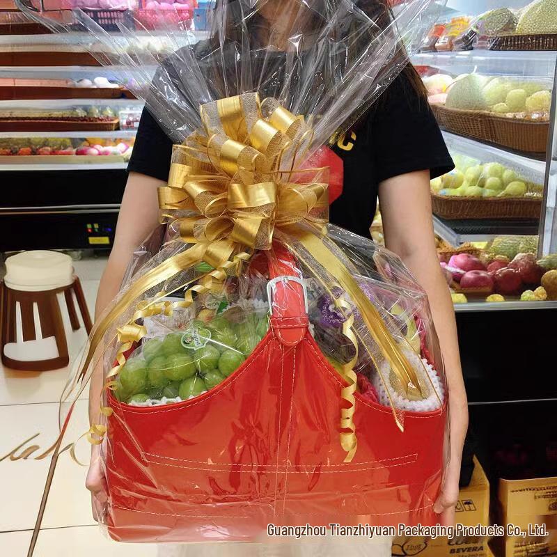 

Luxury Mid-Autumn Festival PU Leather Gift Basket: Includes Fruit, Red Wine, Seafood & More