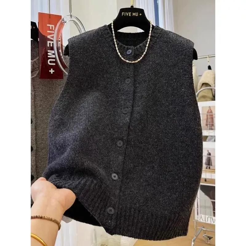 Autumn Winter Fashion Knitted Sweater Vest Women's Sleeveless V-Neck Solid Pullover Vest Female Causal Ladies Tops