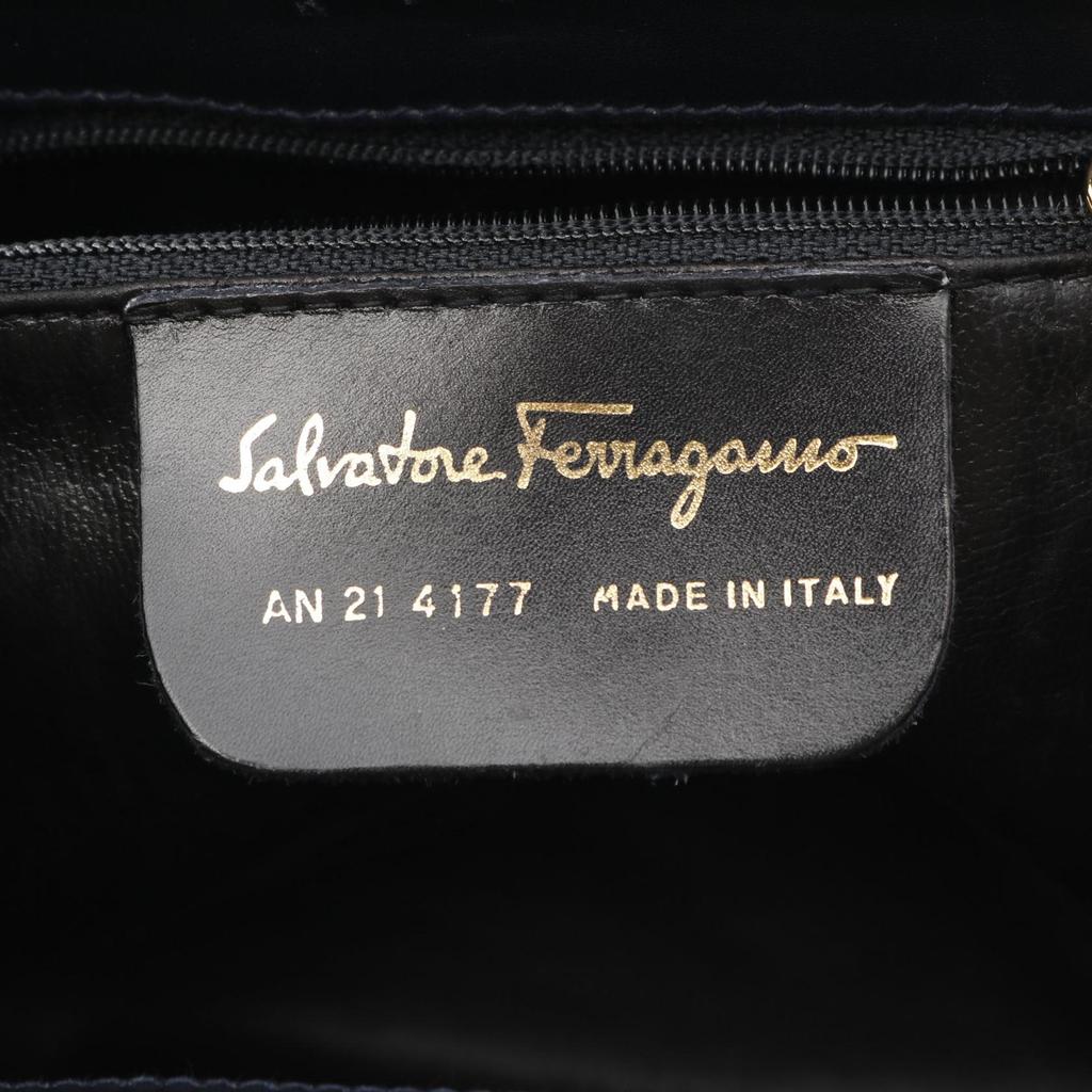 Used Salvatore Ferragamo Vara ribbon Shoulder Bag leather Navy Used Women