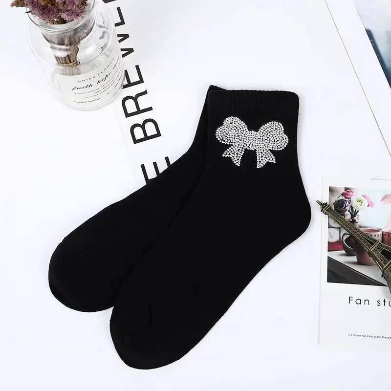 New Rhinestone Decorative Socks, Fashionable Diamond Sparkling Socks, Cute Cartoon Animal Pattern Comfortable Low Cut Socks