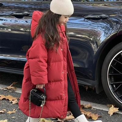 Jaquetas Puff Quentes de Inverno para Meninas Extra Longas com Forro de Algodão com Capuz e Zíper Casacos Espessos para Crianças Outfits Infantis Corta-vento 5-16 Anos