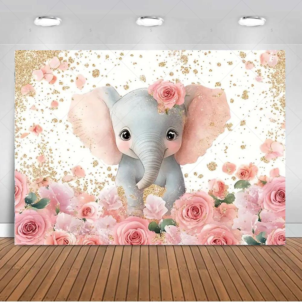 Cartoon Elephant Flower Photography Backdrop Kids Birthday Party Decor Background Baby Shower Supplies Newborn Photo Shoot Props