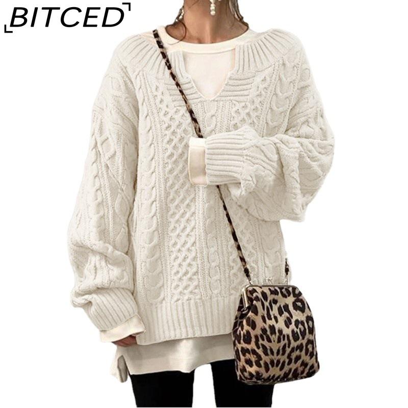 

BITCED Women s Sweater - Knit Cable-Knit Pattern Sweater Casual Knit Pullover XXXXXL бежевый