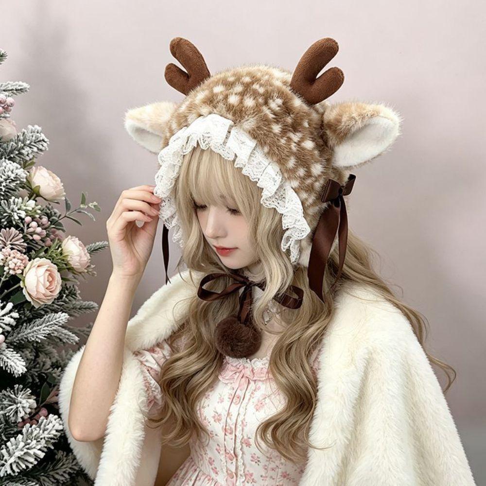 Warm Cross-tie Scarf Leg Cover Mink Fur Fake Collar Lolita Deer Pattern Faux Fur Hat  Women Ladies