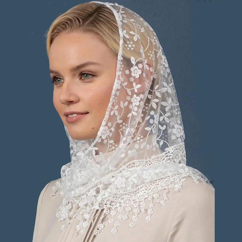 Tassel Triangle Shawl Lace Veil Scarf Bandana Church Prayer Wedding Mantilla Embroidered Headcovering Hijab Women Scarf