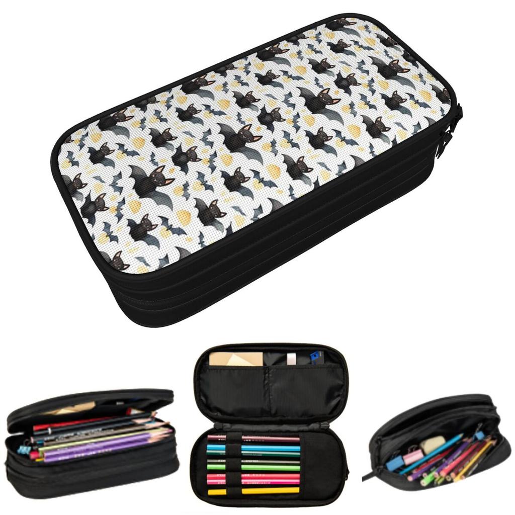 Cartoon Bat And Stars Halloween Gothic Pencil Case for Studen Gifts Pen Box Pencil Bag Stationery Supplies Pen Holder Bag