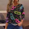 3/4 Length Sleeve Womens Tops Floral Print Vintage Fashion Casual Loose With Round Neck Plus Size Shirts