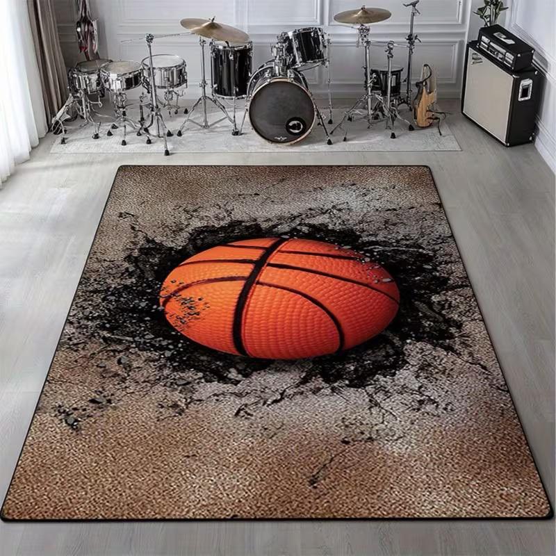 2D Basketball Print Rug Sport Anti-slip Floor Mat for Boys Bedroom Playroom Cool Brick Wall Style Carpet for Basketball Fan Home