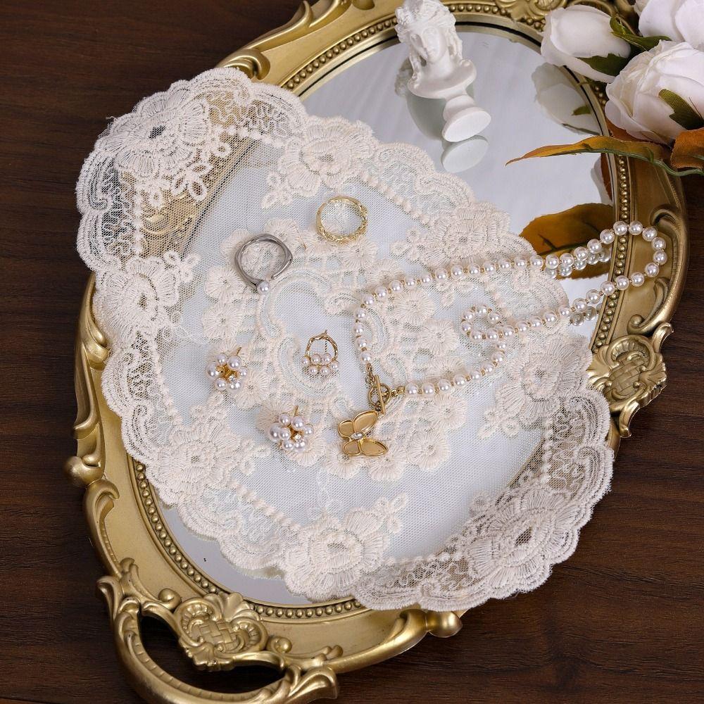 Embroidery Flower Lace Embroidery Placemat Round Cup Mat Doily Coaster Table Decor
