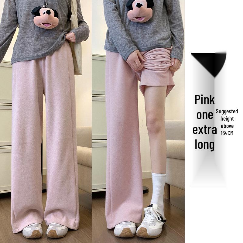 Women's Pink High-Waisted Wide-Leg Pants - Drapey, Petite, Casual for Spring, Autumn, Winter 2026