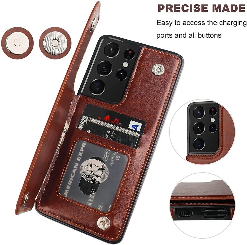 for Samsung Galaxy S21 FE S20 Note 20 Ultra Wallet Case with Card Holder PU Leather Card Slots Case Double Magnetic Clasp Cover