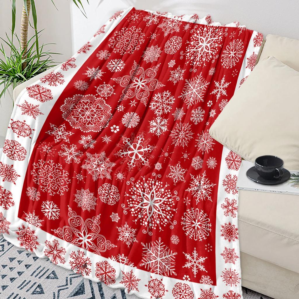 Christmas Golden Snowflake Texture Throw Blanket Christmas Blanket Soft Plush Warm Sofa Throw Blanket Holiday Gifts