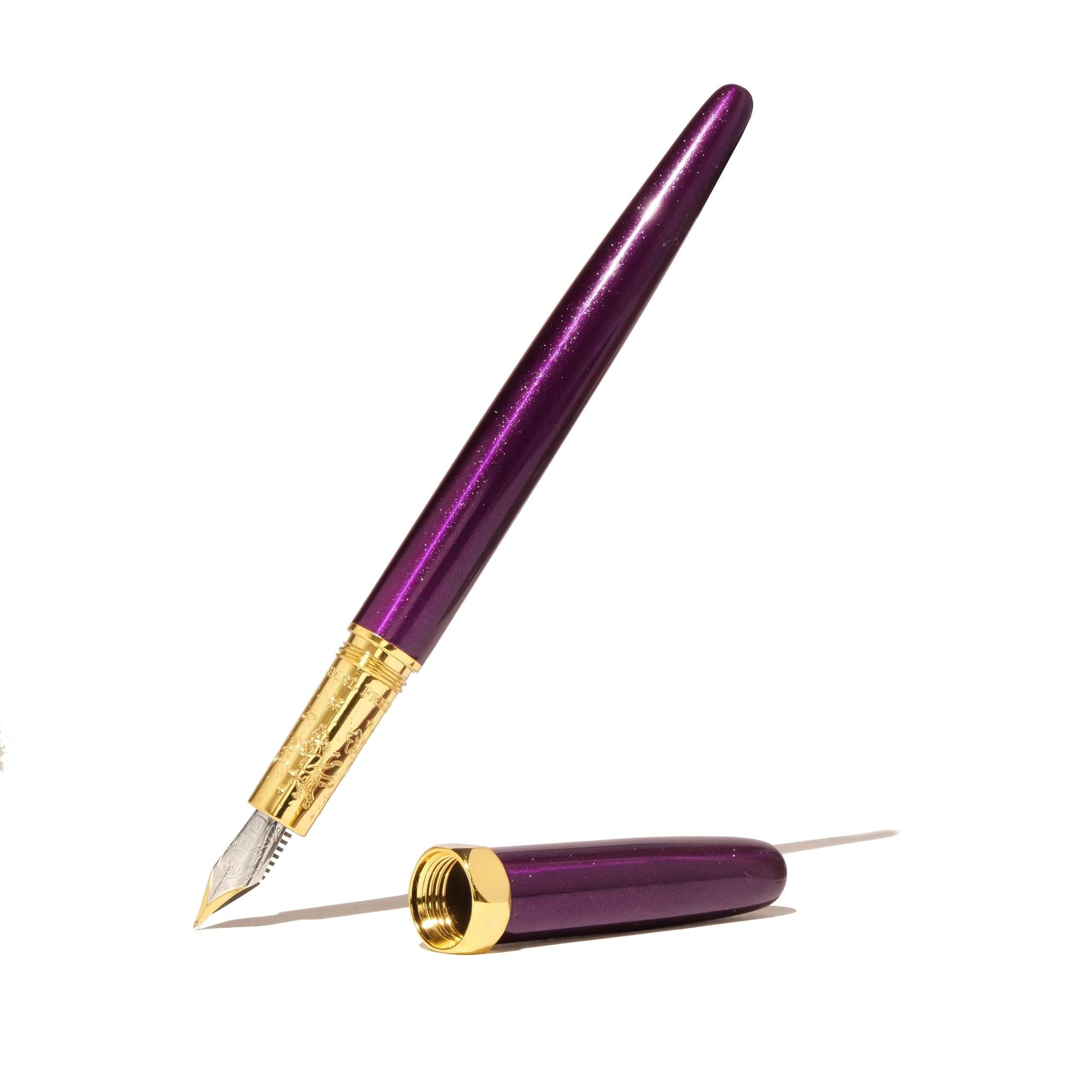 

Ferris Wheel Bijou Fountain Whispers of Double Gold Sapphire Lacquer Steel Fine Nib Press, Pen, Twilight, Plated, Finish, Two-Tone Nib,