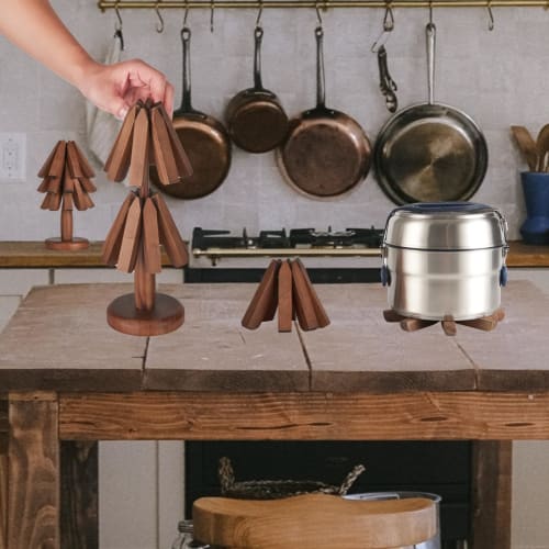 3-Piece Trivet and Bamboo Tripod Mat Set - For Hot Dishes, Frying Pans, and Teapots, Beautiful and Functional Tree-Shaped Design