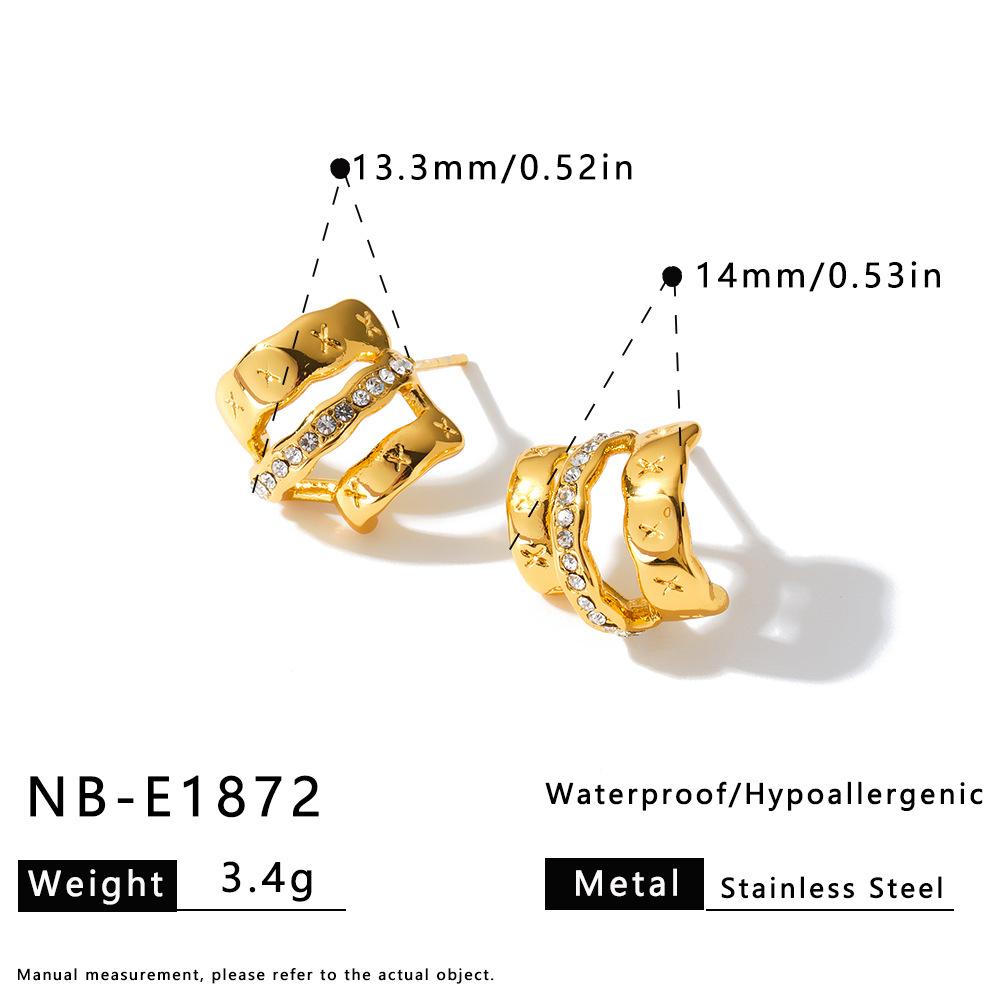 Shiny Waterproof Trendy Earring C Shaped Stainless Steel Earrings with Sparkling Zircon Dainty High End Luxury Jewelry TGES9233