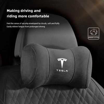Samochodowy zamszowy zagłówek Logo samochodowe Poduszka pod szyję na siedzenie Wsparcie głowy Do Model 3 Model S Model X Model Y Cybertruck Roadster SpaceX