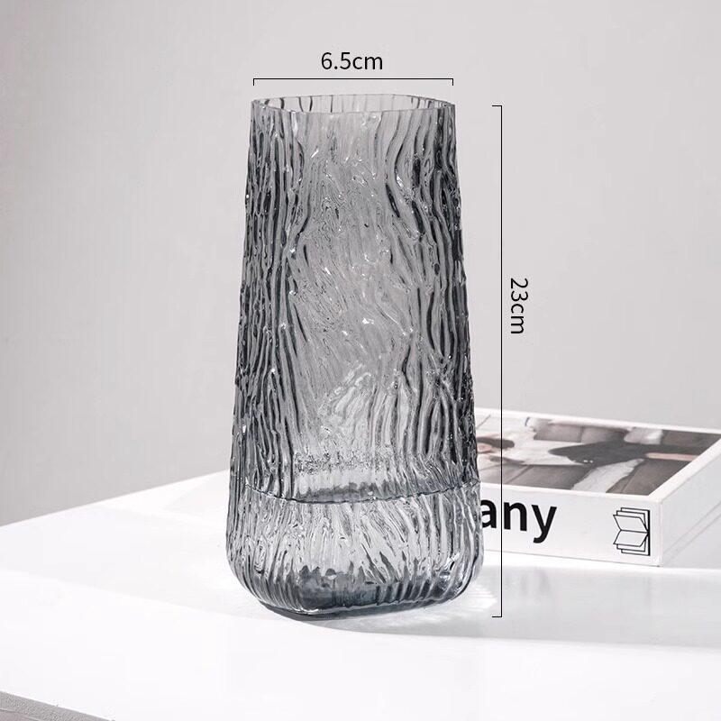 Nordic Glacier Glass Vase for Fresh Flowers, Large Transparent Hydroponic Flower Arrangement Decor for Living Room.