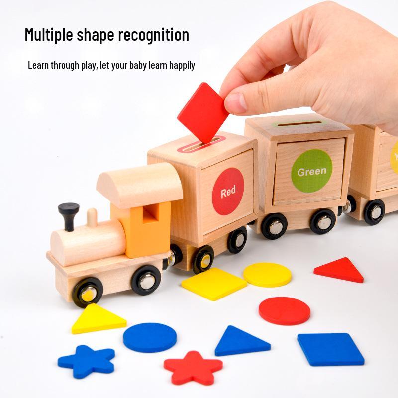 Children's Wooden Magnetic Train - Montessori Color & Shape Learning Puzzle