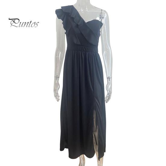 Dámské večerní šaty nařasené na jednom rameni plisované s vysokým pasem jednobarevné bez rukávů střih do A s velkým lemem Prom Cocktail Party Maxi společenské společenské šaty