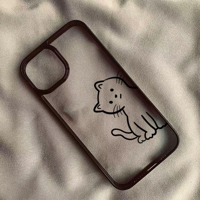 Minimalist Line Art Cat Phone Case for iPhone 17 16 15 14 13 12 11 Series Pro Max Plus Double Layer Protection
