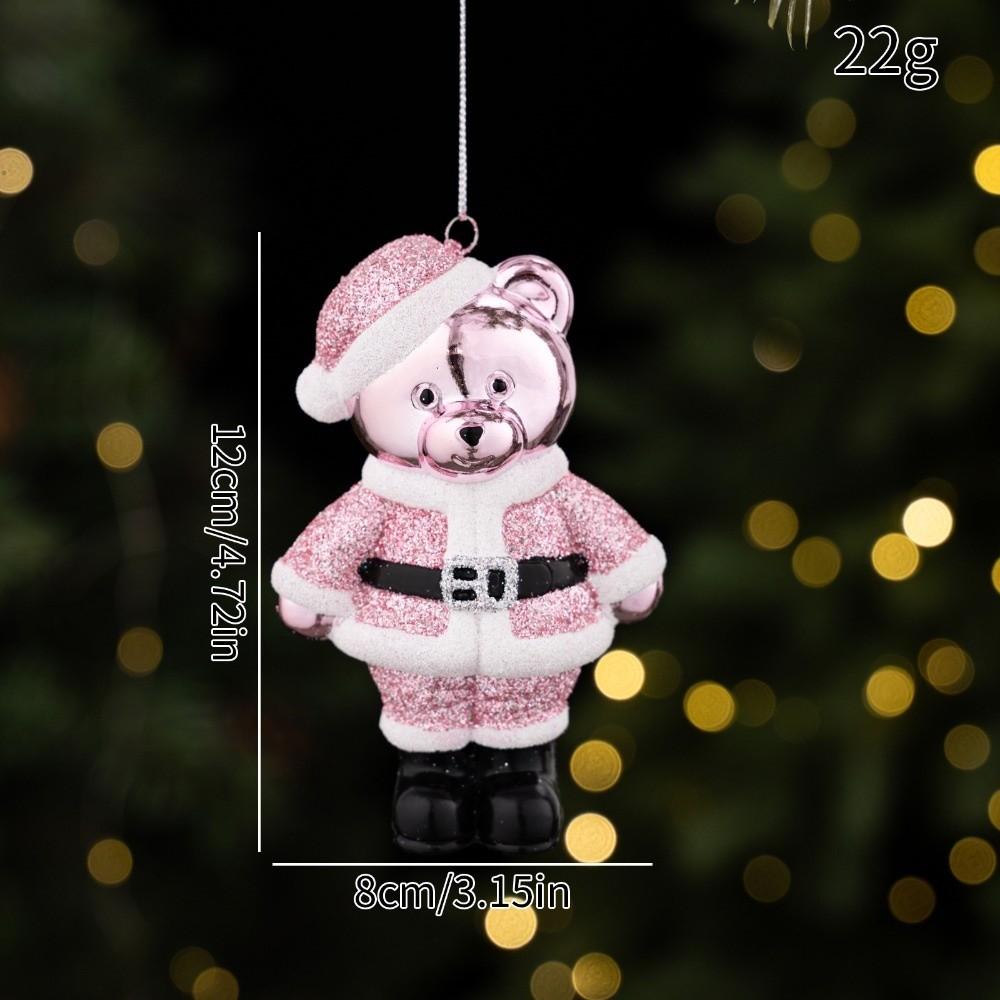 Electroplated Finish Christmas Bear Ornament Glitter Coated Xmas Tree Charm Window Display