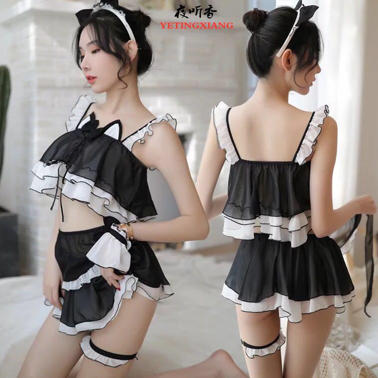 Sexy Cute Cat Maid Uniform Set Sweet Girl Strap Dress Uniform Seduction Cute Cat Loli Fashion Polyester Fiber Sleepwear