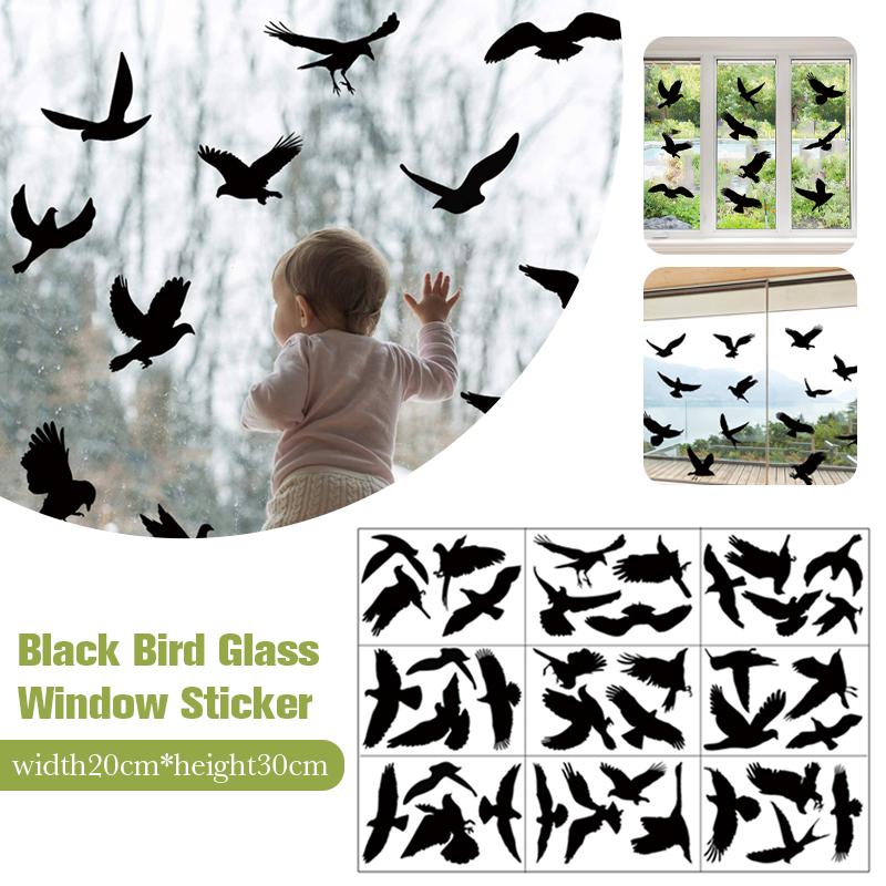 9pcs Double-sided Black Window Alert Bird Sticker Anti-Collision Glass Decal Door Window Protect Decor Silhouette Static Sticker