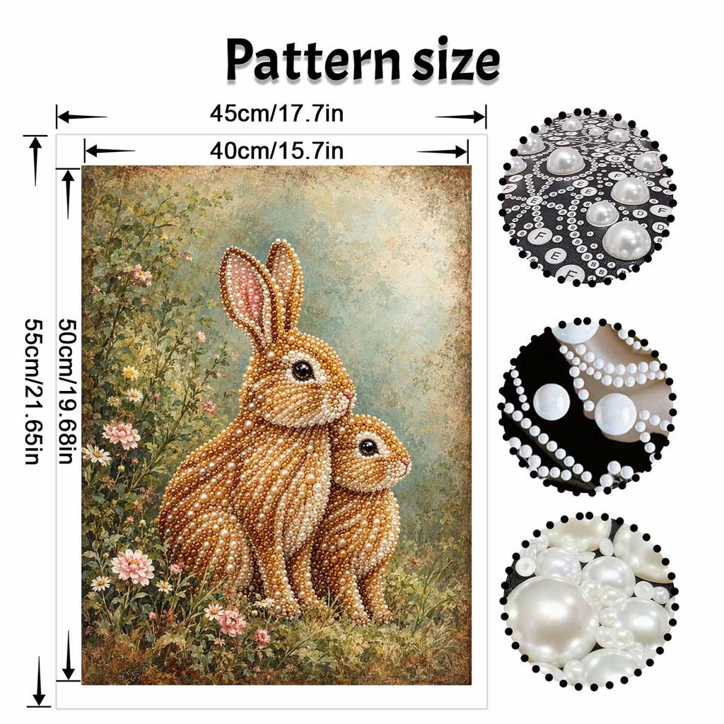 Two Rabbits Pearl Art Kit with Frame 3D Sparkling Bead Canvas Relaxing Craft for Cozy Room Wall Decor Aesthetic Floral Home Decoration