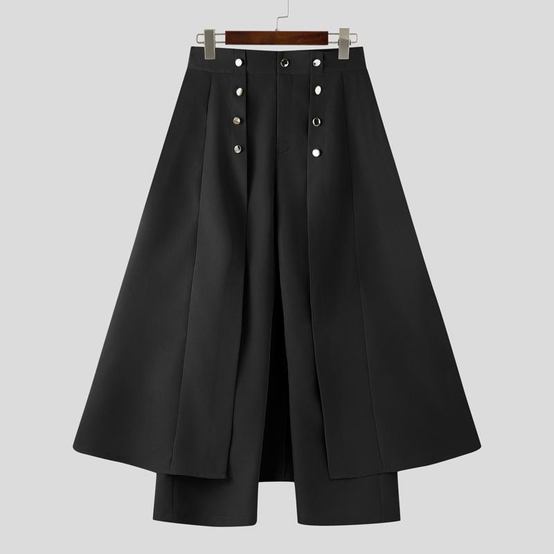 

INCERUN Мужские брюки на молнии с высокой талией, двухслойные, однотонные, повседневные, длинные S чёрный