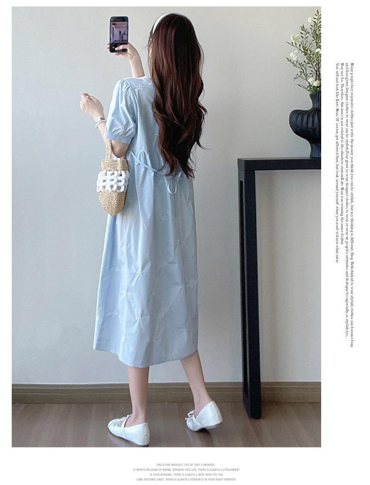 Summer 2026 Maternity Dress with Butterfly Embroidery and Lace Trim