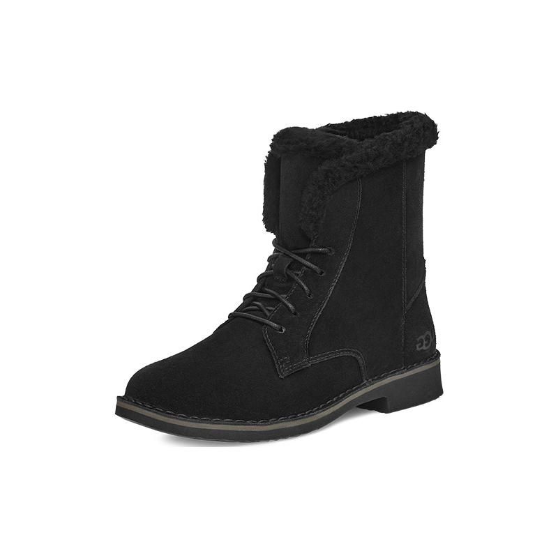 UGG Women's Quincy Ankle Boots Black Suede Lace Up Casual Winter Boots 1129810-BLK