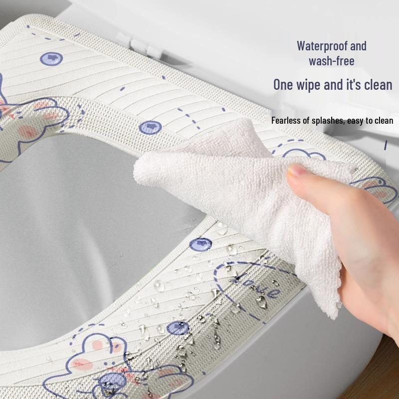 Cartoon Waterproof Toilet Seat Cover with Handle - Universal Four-Season Cushion