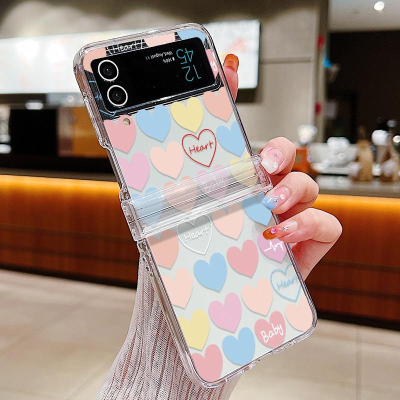 Love Heart Print Transparent Phone Case For Samsung Galaxy Z Flip7 FE Flip6 Folding Hard Cover For Samsung Z Flip 7 6 5 4 3 5G