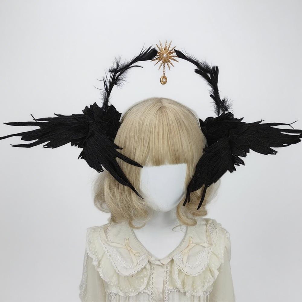 Gothic Lolita Corona Aureola Ala d'Angelo Copricapo da Donna con Ala Flessibile per Hallown Cosplay Festa Accessorio per Capelli Oggetto di Scena per Fotografia