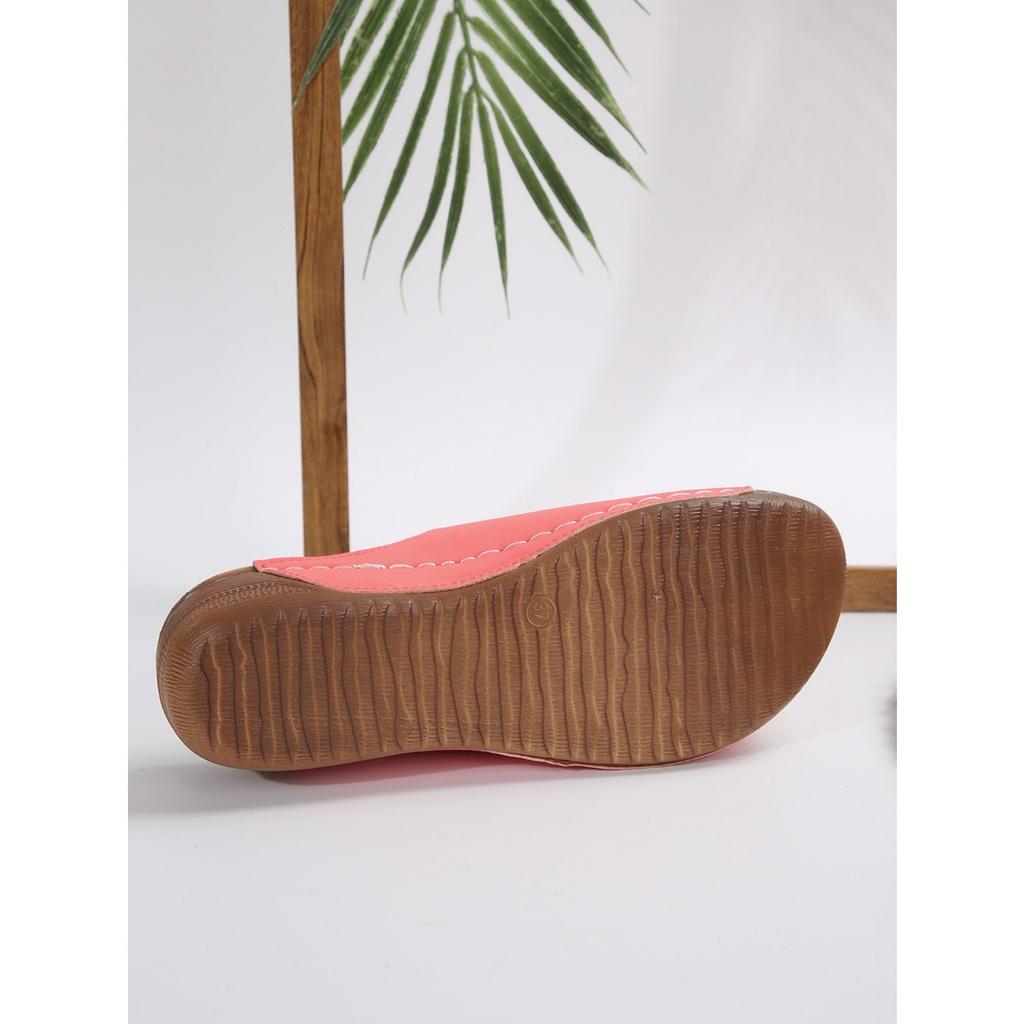 Slope Heel Thick Bottom Slippers,Women's Large Size Round Head Casual One Foot Stirrup Solid Color Slope Heel Sandal Slippers Women Outer Wear