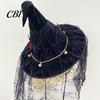 Spooky Home Decorations Punk Skeleton Hand Witch Hat with Spider And Veil, Black Large Indoor Outdoor Festive Decor Wizard Costume Accessory