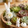 Easter Standing Bunny Doll Cute Fabric Rabbit Figurine with Artificial Flower for Spring Home Shelf Table Decor