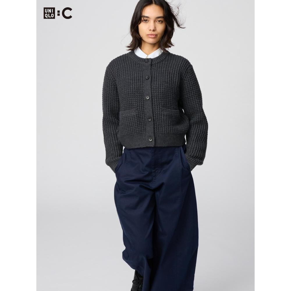 Uniqlo Waffle Knit Crew Neck Cardigan