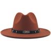 Wide Brim Wool Felt Fedora Panama Hat with Belt Buckle Jazz Trilby Cap for Men Women Pink Black 56-60CM